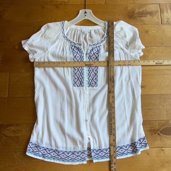 J Jill white linen button down top shirt with blue embroidery size small - Picture 8 of 8
